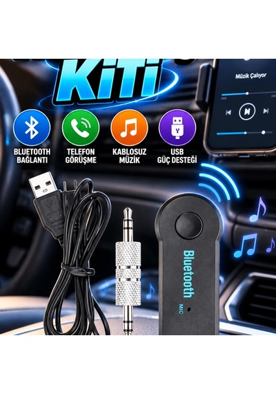 Yeni Nesil Bluetooth Aux Araç Kiti Siyah Kablosuz Müzik Ve Telefon Görüşme Adaptörü