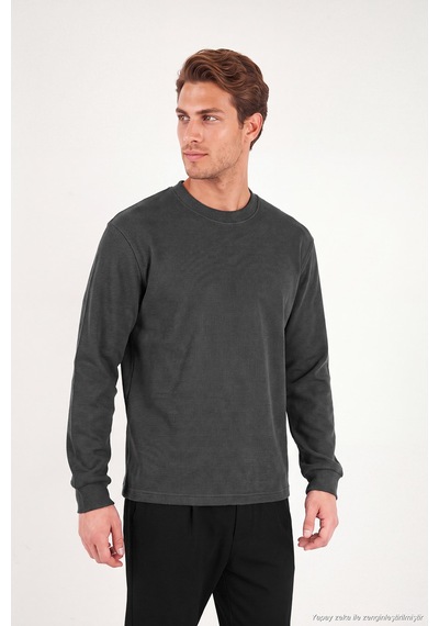 Buratti Pamuk Karışımlı Relaxed Fit Bisiklet Yaka Kazak Erkek Sweat 5905837 Antrasit