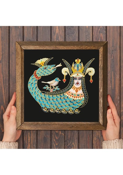 Şahmeran Taş Duvar Tablosu - Ahşap Çerçeveli Taş Tablo - 25x25 Cm - Dekoratif Duvar Sanatı - Modern Ev Ve Ofis Duvar Dekoru W1-08