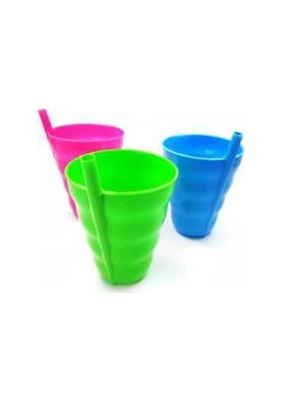 3 Lü Pipetli Meşrubat Bardağı Seti - 450 Ml Renkli Ve Ergonomik Tasarım - Çocuk Ve Yetişkin Uygun Su Ve Meyve Suyu Bardağı Çok Renkli
