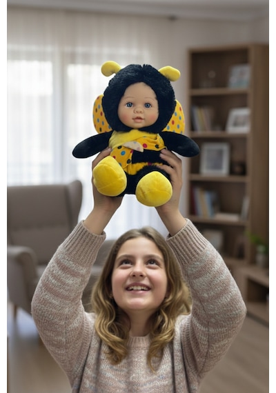 Sevimli Bebek Yüzlü Arı Peluş Oyuncak Arı Kostümlü Bebek 25 Cm - Yumuşak Uyku Arkadaşı Hediyelik Sarı