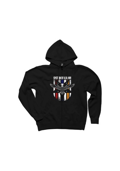 System of a Down Eagle Colors Siyah Fermuarlı Kapşonlu Sweat Siyah
