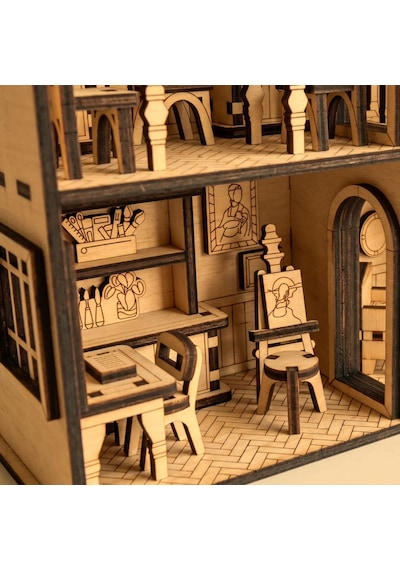 Köşk Ev Ahşap Maket Seti Dıy 3d Puzzle Çok Odalı Bebek Evi Koleksiyoner Modeli 220 Parça