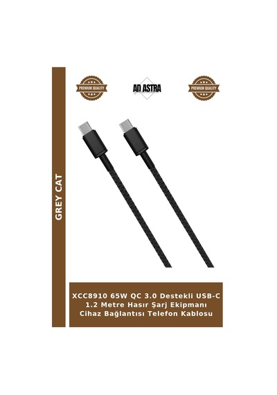 Xcc8910 65w Qc 3.0 Destekli Usb-c 1.2 Metre Hasır Şarj Ekipmanı Cihaz Bağlantısı Telefon Kablosu