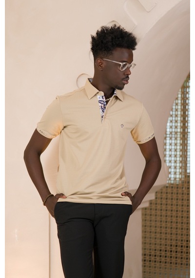 Paul Martin Regular Fit Yaka Garnili Pamuklu Polo Yaka T-shirt krem