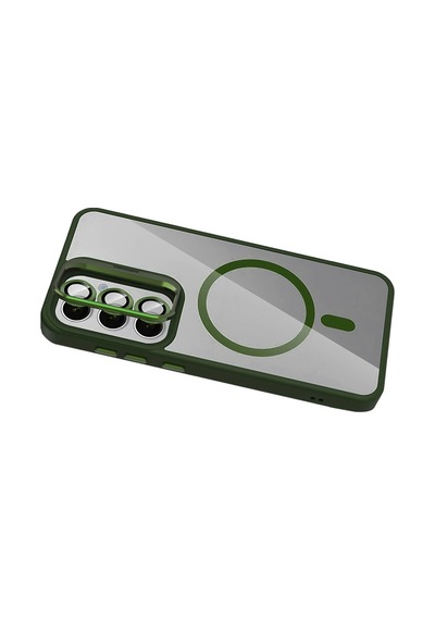 Joko Samsung Galaxy S24 Fe Remim Lensli Magsafe Standlı Kapak - Koyu Yeşil Düz Renkli