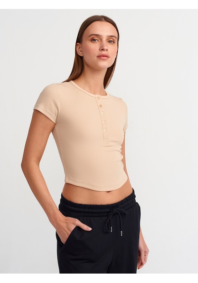 Dilvin Detaylı Crop Top Bej Açık Bej