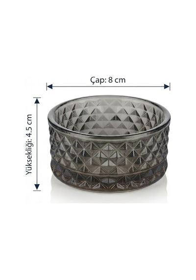 6'lı Füme Cam Elmas Kesim Çerezlik & Sosluk Lokumluk / Reçellik Seti 8x4.5 Cm
