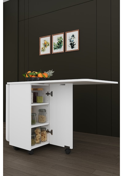 Lüks Katlanır Mutfak Yemek Masası %100 Mdf Pratik Çekmeceli Çalışma Masası Km99 Beyaz