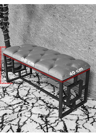 Beyaz Boyalı İçi Kareli Diktörtgen 100 Cm X 40 Cm Oturak Puf - Be Çok Renkli