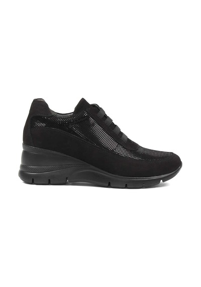 Kadın Siyah Dolgu Topuklu Nubuk Deri Sneaker