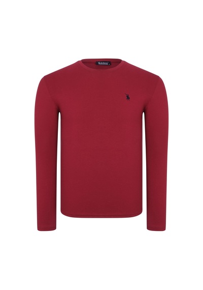 T8588 Dewberry Bisiklet Yaka Uzun Kol T-shırt-düz Bordo Düz Bordo