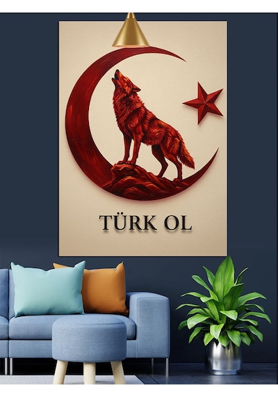 Türk Ol Ay Yıldız Kurt Dekoratif Kanvas - Mdf Ahşap Tablo