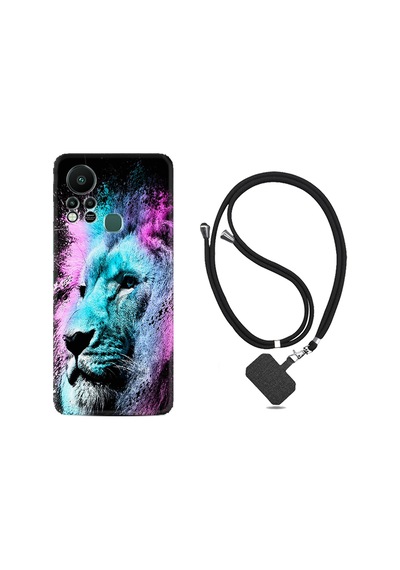 Infinix Hot 11S Kılıf İpli Boyun Askılı Desenli Silikon Pink Blue Leon 1603