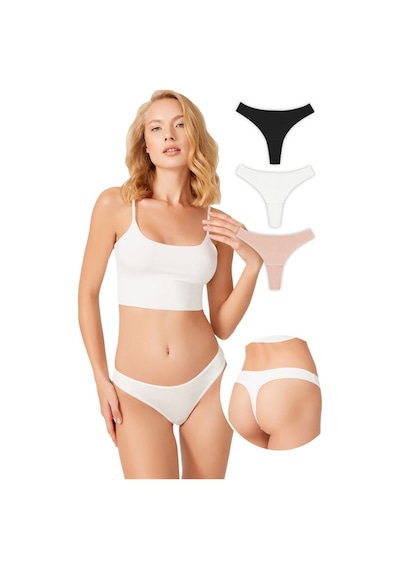 Cottonhill Basic Pamuklu Kadın Tanga 3'lü Paket Külot Renkli-1 Çok Renkli