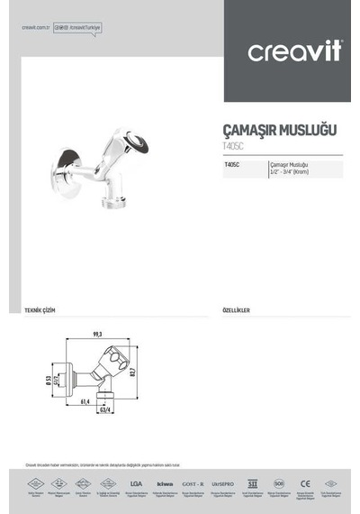 Creavit Çamaşır Musluğu 1/2"-3/4" Krom
