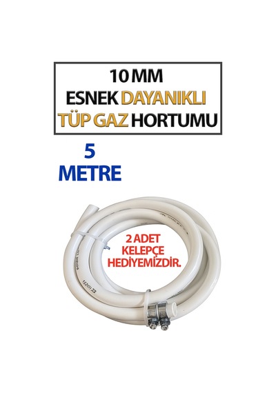 10 Mm Tüp Hortumu Yüksek Kaliteli Esnek Beyaz 5 M Uzunluğunda 2 Adet Kelepçe Hediyemizdir