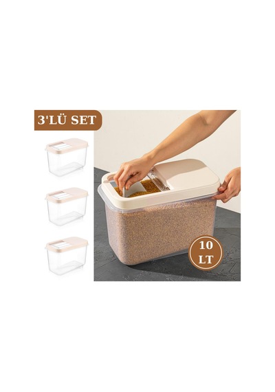 Flosoft Mulibox 10 L Kaydırak Kapaklı Erzak Saklama Kabı 3’Lü Set 3X10L Krem Çok Renkli