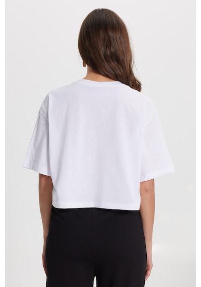 Tudors Kadın Slim Fit Dar Kesim %100 Pamuk Kısa Kollu Bisiklet Yaka Beyaz Crop Tişört-50467