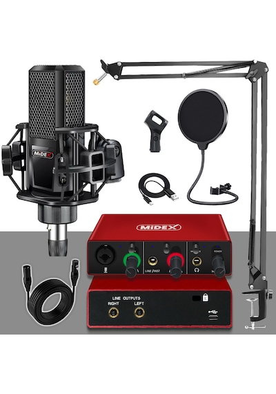 Midex Mx2020-Glx-500 Pro Midex Ses Kartı ve Condenser Mikrofon Stand Filtre Set