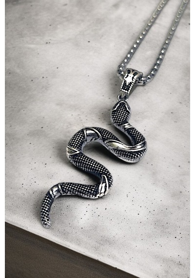Gümüş Kaplama Krom-çelik Erkek Kolyesi California Milk Snake Yılan Madalyon Beyaz