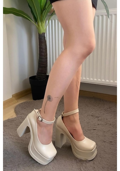 Preshley Kadın Elanor Krem Cilt Bilekten Bağlamal 12 Cm Platform Topuklu Ayakkabı-krem Cilt Krem