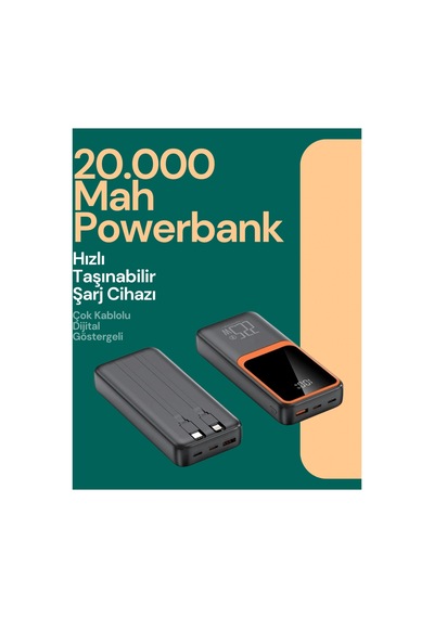 Taşınabilir Şarj Cihazı 20000 Mah 22.5w Hızlı Şarj + Dijital Ekran + Kablo Dahil Çok Rnekli