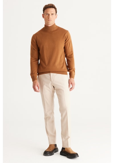 AC&Co / Altınyıldız Classics Altinyildiz Classics Erkek Tarçın Standart Fit Normal Kesim Yarım Balıkçı Yaka Triko 4A4923100005TRCM Tarçın