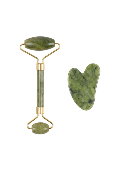 Jade Roller Gua Sha Taşı Seti Yeşil