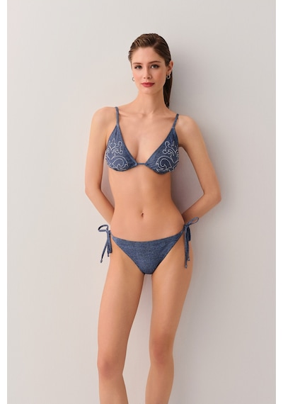 Suwen Denim İnce Bağcıklı Bikini Alt Sb2599112891289 Denim Görünümlü