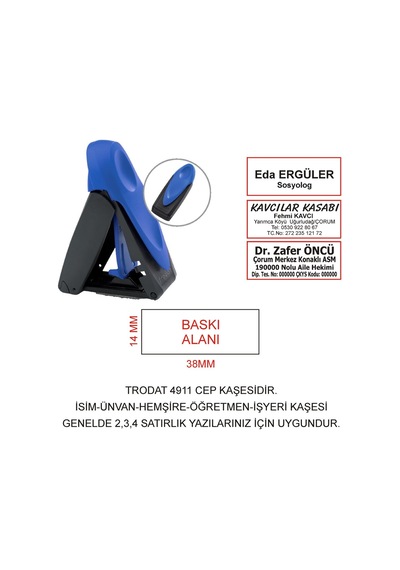 Kaşeciniz Trodat 9411 Cep Kaşe Mavi Makina Siyah Mürekkep