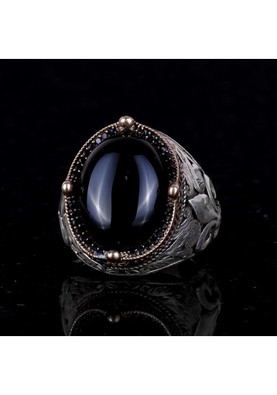 925 Ayar Gümüş Yüzükler Premium Üretilmiş Taşlarla Cabochon Oniks Üretilmiş Gümüş