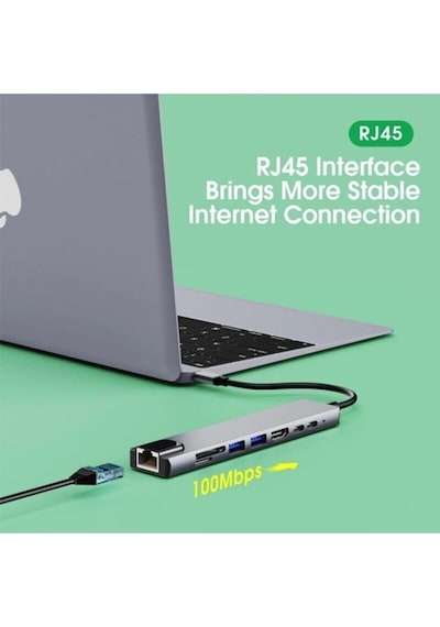 8 In 1 Type C Hub Apple Uyumlu MacBook Pro/air iPhone iPad Çevirici Çoğaltıcı Ethernet Rj45 Sd Tf Usb Type