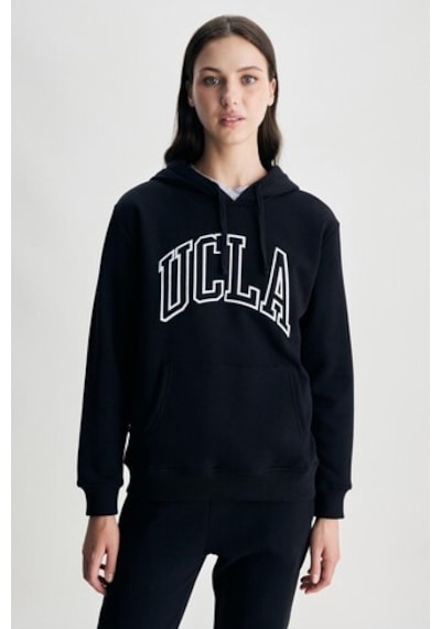 Ucla Rıley Siyah Kapüşonlu Nakışlı Standard Fit Kadın Sweatshirt Siyah