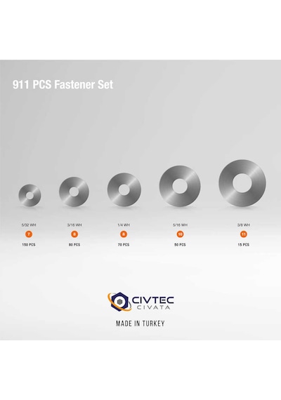Civtec 911 Parça 12 Çeşit Somun Ve Pul Seti - Takım Çantası