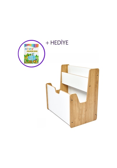 Minera 0-6 Yaş Turna Montessori Ahşap Çocuk Kitaplığı ve Oyuncak Toplama Ünitesi