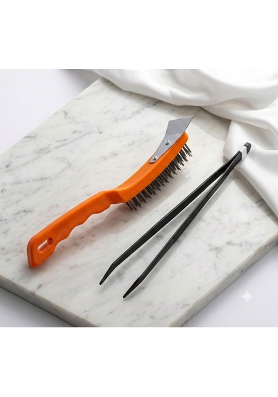 Kömür Maşası + Spatulalı Tel Fırça -köz Maşası Soba Maşası 50 Cm- Mangal Maşası - Tel Fırça,kazımıa Ve Temizleme Fırçası
