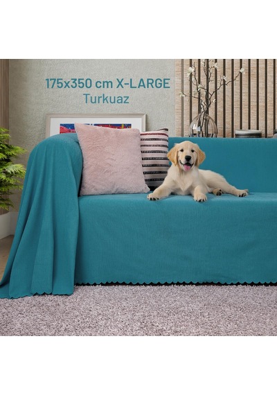 Kaymaz Koltuk Örtüsü Çift Taraflı Mikrofiber Şönil 175x350 Cm Xl- Turkuaz Kedi Köpek Ve Çocuk Dostu Turkuaz