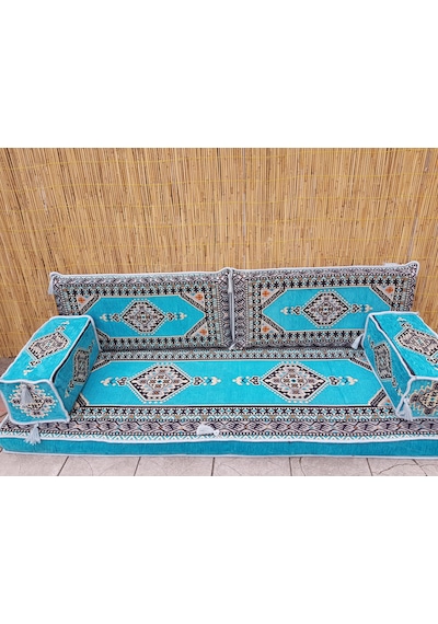 Coton Şark Köşesi Saraylı Desenli Minder Takımı Turkuaz