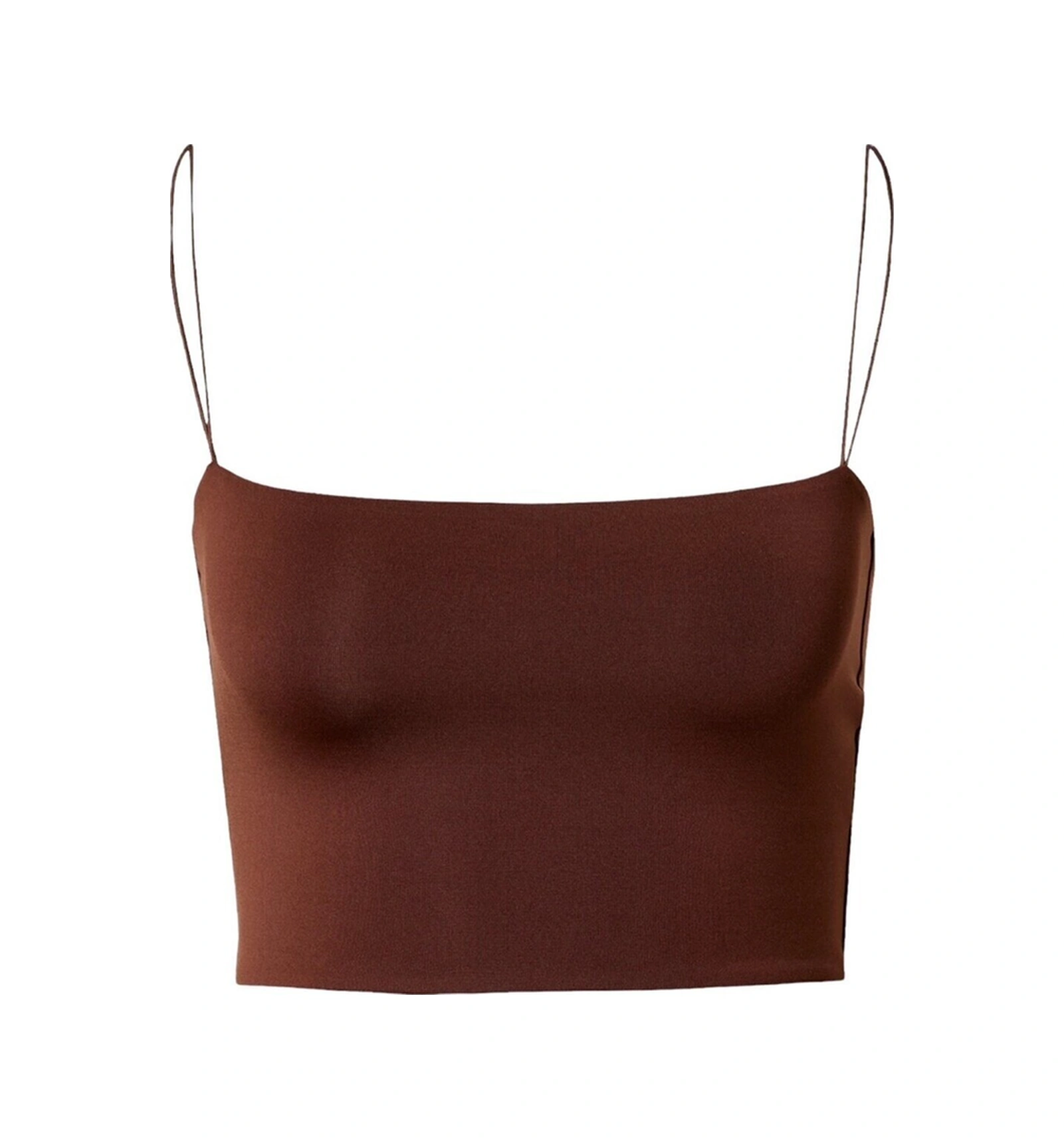 Mamayaga Kadın Askılı Şık Croptop Bluz Kahverengi