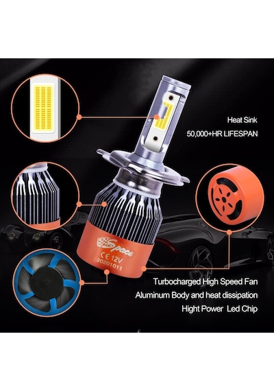 Led Far Ampulü Beyaz 48W 12V 8000Lm H7 Laam90