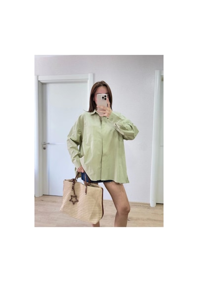 Butik İstanbul Yakalı Yandan Yırtmaçlı Gömlek - Yeşil