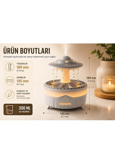 Ufo Yağmur Efektli Hava Nemlendirici Ultrasonik Buhar, Sessiz Çalışma, 7 Renk Led Işık, Zaman Ayarlı 2h/4h/8