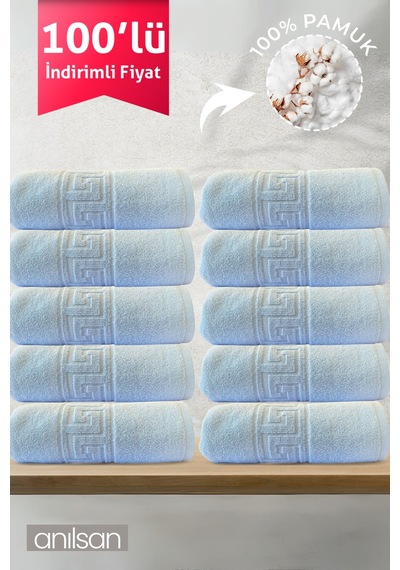 100'lü Greek Mavi Banyo Havlusu - 70x140 Cm, 490 Gr, %100pamuk, Spa Ve Otel Havlusu 10 Adet Mavi