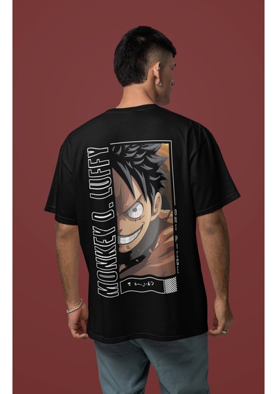Monkey D. Luffy Sırt Baskılı Unisex Oversize One Piece Anime Kara Siyah