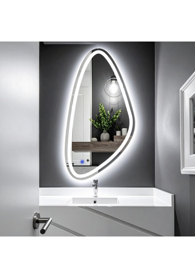 Sinela Beyaz Led'li Lazer Kumlamalı Lavabo & Banyo Aynası Dokunmatik Sensörlü 120 X 60 Cm