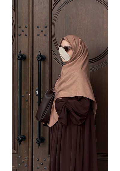 Qalortex Scarf Premium Jakarlı Hüma Büyük Boy Eşarp -vizon