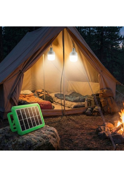 2 Ampullü Solar Panelli Powerbank Özellikli Kamp Işığı Seti Güneş Enerjili Led Kamp Aydınlatma Sistemi, Ta