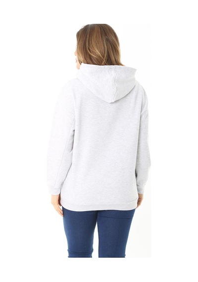 Şans Kadın Büyük Beden Gri İçi Şardonlu 3 İplik Nakış Detaylı Kapşonlu Sweatshirt 65n37126-gri Gri
