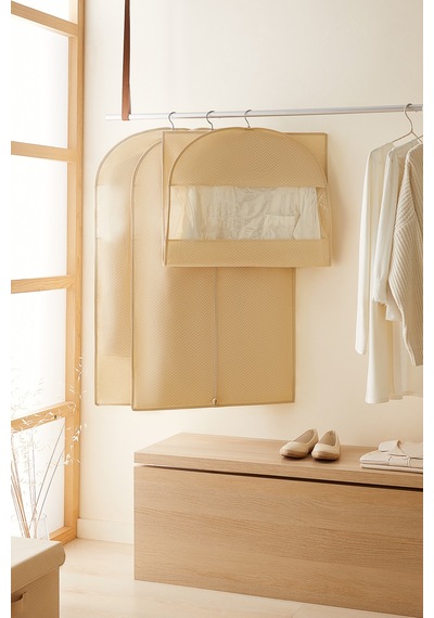 Ocean Home Textile 3'lü Bej Balıksırtı Elbise Kılıfı Set